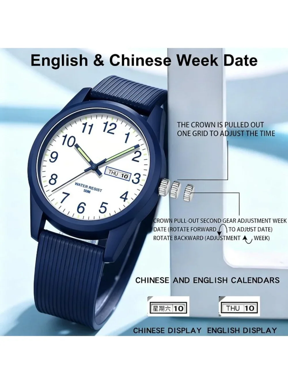 Men's Blue Simple Minimalist Sport Waterproof Casual Analog  Quartz Wrist Watch